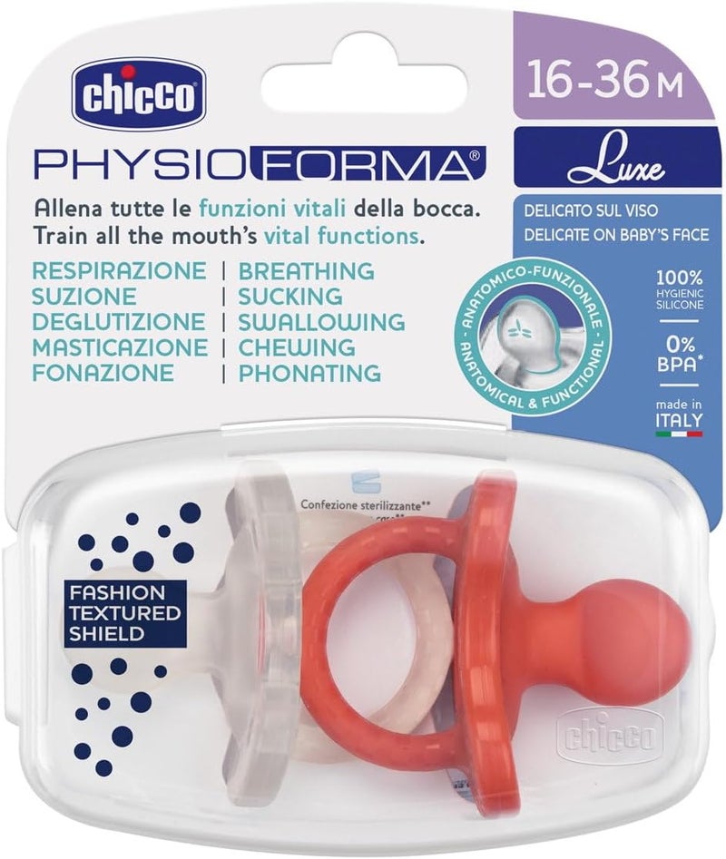 Chicco PhysioForma Luxe Soft Silicone Soother 16-36m (2 pcs), Orange/Transparent - Image 5